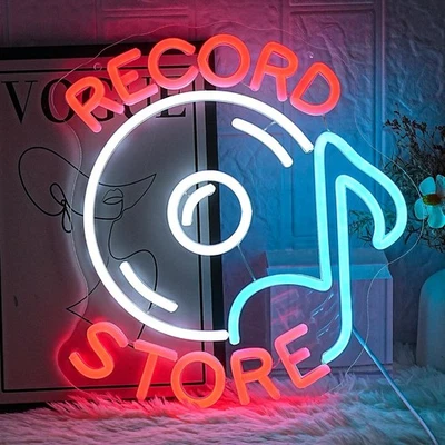 Record Store Neon Sign Music Signs for Wall Decor Letter red white  - Изображение 1 из 4