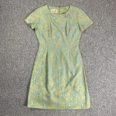 Vintage 50s LESLIE FAY Dress XS Golden Teal Floral Short Sleeve Knee Length - Image 1 of 4