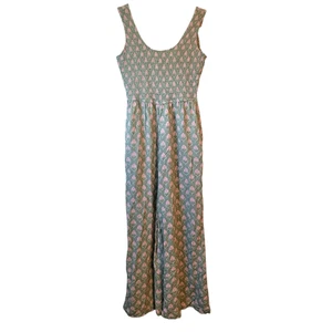 Japana Damen Jumpsuit Salbeigrün & Rosa Blumen Gesmokt Größe M - Bild 1 von 5