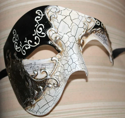 QUALITY BLACK & SILVER HALF FACE PHANTOM OPERA MUSICAL NOTES MASQUERADE MASK - Image 1 of 4