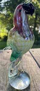 Art Glass Murano Style Vibrant Multicolor Parrot 11” 71Y - Picture 1 of 12