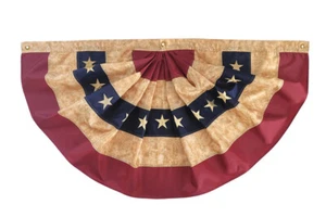 Tea Stained Patriotic Bunting USA 72" x 36" Pleated Banner Grommets (PRINTED) - Picture 1 of 3