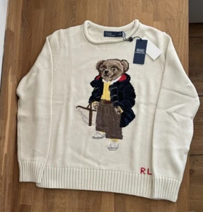 Polo Ralph Lauren Knit Bear Jumper In Ecru White Women’s Shopping Chic Size M - Picture 1 of 24