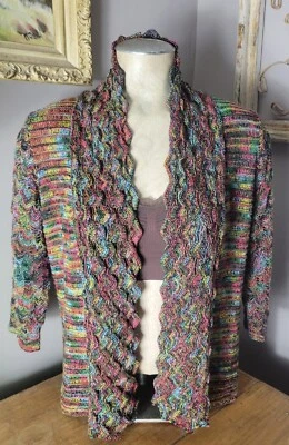 Vintage Crocheted Multicolor Cardigan Sweater Cropped Bohemian Hippie Gypsy SM - Image 1 of 4