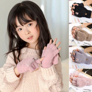 Women Warm Gloves Girls Soft Plush Short Fingerless Half Finger Winter Mittens - Picture 1 of 28