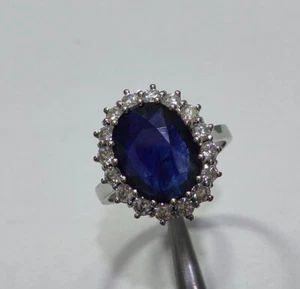 5.50 Carats Natural Sapphire and Diamonds 14k White Gold Ring Labor Day Gift - Picture 1 of 7
