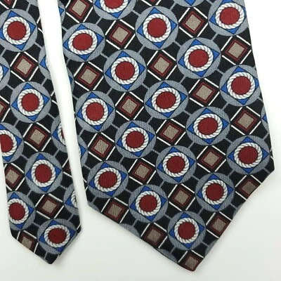 Henry Grethel Black Red Geometric Silk Tie Wide - Image 1 of 4