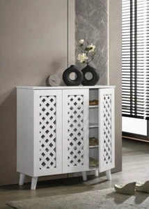 TAD | 4 Tier 3 Door Textured Panel White Shoe Storage Cabinet - Picture 1 of 4
