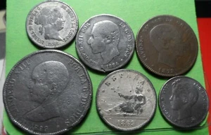 ISABEL II - ALFONSO XIII, Lote de 6 monedas distintas, FALSAS DE EPOCA. - Picture 1 of 6