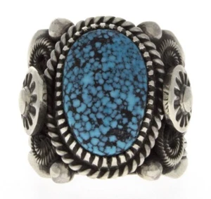 10,25 - Anello turchese naturale Birdseye Kingman dell'artista Navajo Delbert Gordon - Foto 1 di 4