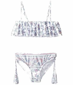 $164 Seafolly Girl's White Floral Pop Palace Ruffle Bikini Swim Set Size AUS 8 - Picture 1 of 2