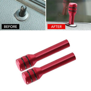 2pcs Aluminum Red Car Interior Accessories Door Lock Stick Knob Pull Pins Cover