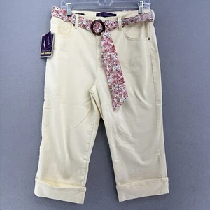 Gloria Vanderbilt Amanda schlankmachende gelbe Stretch-Caprihose Damen 12P Gürtel Landhaus - Bild 1 von 11