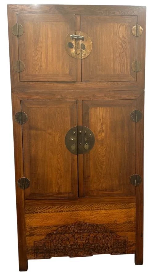 Armario de boda compuesto de madera de olmo chino hecho a mano tallado armario gyuh Foto 1 de 4