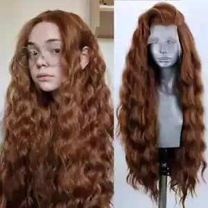 Glueless Lace Front Wigs Brown Curly Wavy Heat Resistant Hair Synthetic Women - Picture 1 of 8