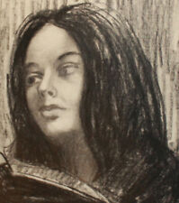 Vintage pencil painting female portrait