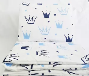 2 pc bedding set for crib pram bedside chicco next to me blue crowns white boy - Picture 1 of 1