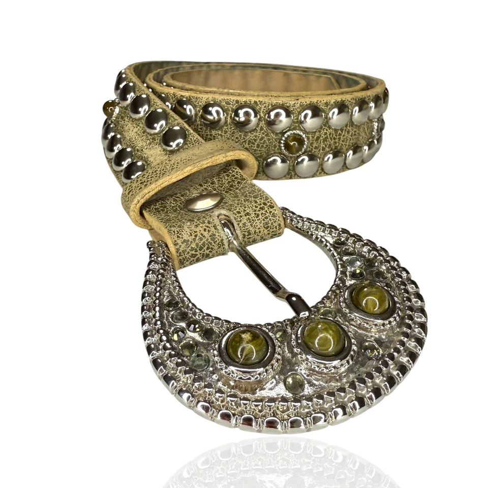 Cinturón Leatherock L 36 Piedra Acentuado Hebilla Grande Completamente Tachonado Vintage Western Foto 1 de 4