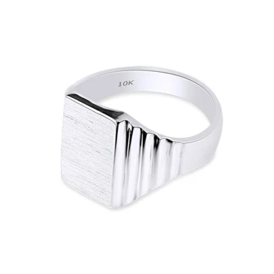 Engravable Square Top On Signet Mens Engagement Wedding Rings 10k Solid Gold - Image 1 of 3