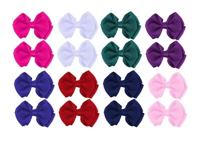 Pair of Small Girls Plain Coloured Ribbon Style Bow Motif Hair Beak Clips Grips - Image 1 of 3