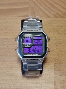 Casio 🟣 PURPLE World Time Illuminator Royale AE-1200WHD-1AVEF Digital Watch Mod - Picture 1 of 14