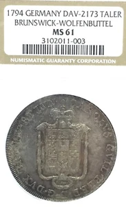 German States Brunswick-Wolfenbuttel 1794 MC Taler Coin Thaler NGC MS61 VZ/F.STG - Picture 1 of 3