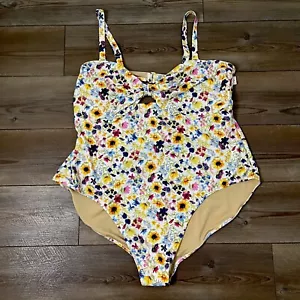 Old Navy Women's One Piece Swimsuit Plus 4X Floral Gathered Stretch Keyhole - Picture 1 of 7