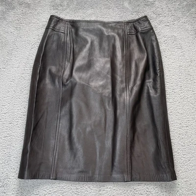 Falda Danier vintage para mujer 6 lápiz de cuero negro mini abertura trasera hecha en Canadá Foto 1 de 4