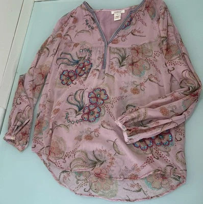 Sundance блузка верхний женщин маленький S розовый цветочный бисером блестками 100% шелк богемное - Изображение 1 из 4