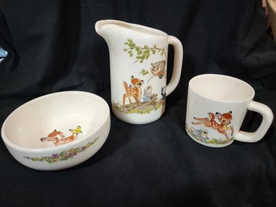 Винтажная детская столовая посуда Walt Disney Productions/Shaw Bambi набор из 3 предметов 1950-е - Изображение 1 из 4