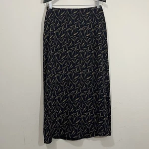 Vtg Jones New York 100% Silk Skirt Womens Size 12 Black Leaf Print Midi Preppy - Picture 1 of 14