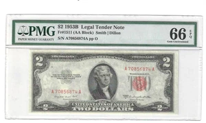 1953B $2 Legal Tender FR.1511 GEM UNC PMG 66 EPQ - Picture 1 of 2