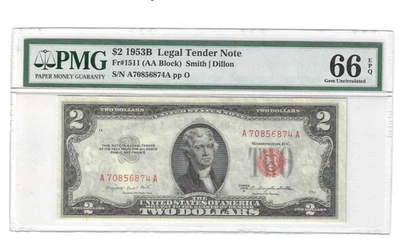 1953B $2 Legal Tender FR.1511 GEM UNC PMG 66 EPQ - Image 1 of 2