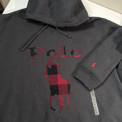NUEVO Polo Ralph Lauren Sudadera con Capucha 2XLT Negro Cuadros Big Pony Polar Pullover Foto 1 de 4