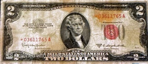 Star Note Red Seal Two Dollar Bill $2 BankNote 1953 C Monticello Jefferson - Picture 1 of 8