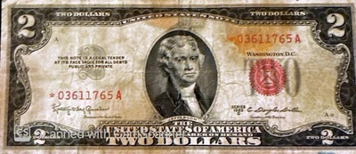 Star Note Red Seal Two Dollar Bill $2 BankNote 1953 C Monticello Jefferson - Image 1 of 4