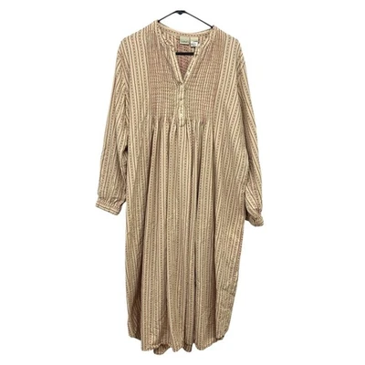 L.L Bean Red Cream Stripe Cotton Smocked Midi Dress XL Cottage Prairie Farmhouse - Image 1 of 4