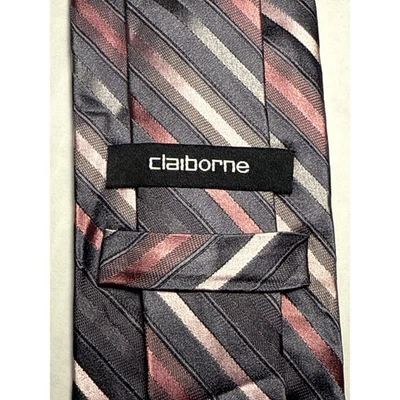 Corbata Claiborne 100 % seda carbón, rosa y perla a rayas Foto 1 de 4