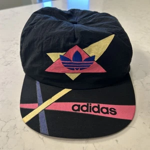 Adidas Vintage Mütze schwarz neon pink gelb Trefoil Logo 80er 90er Nylon Snapback - Bild 1 von 13