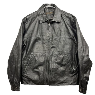 St. John's Bay Leather Jacket Mens Large Medium Zip Front Quilted Lined Bomber - Image 1 of 4