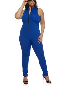 Plus Size Royal Blue Spandex CAT SUIT Jumpsuit w/front zipper. Plus Size 2XL. - Picture 1 of 2