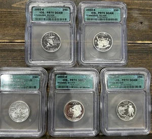 2002-S Silver Proof 5 Coin Statehood Quarter Set ICG PR70 25C - Picture 1 of 7