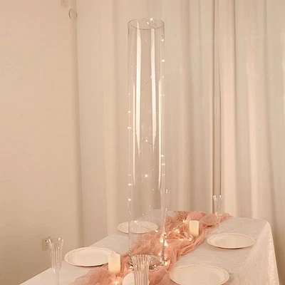 CLARO 2 JARRONES Redondos 40" Cilindro Vidrio Flores Centros de Mesa Decoraciones Fiesta Foto 1 de 4