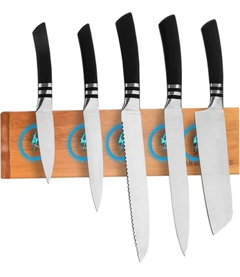 Magnetic Knife Holder – Acacia Wood Double-Sided Stand Holds 20 Knives - Image 1 of 4