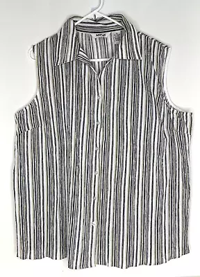 Krazy Kat Mujer’s Plus 2X Top Rayas Sin Mangas Botón Frontal Cuello Foto 1 de 4