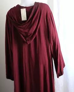 NWT Holy Clothing Sz 3X Runs 2X DEEP RED HOODED Long Duster Coat jacket - Picture 1 of 13