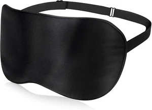 Schwarze Seidenschlafmaske, 100 % natürliche Maulbeerseide Augenmaske mit verstellbarem Riemen - Bild 1 von 7