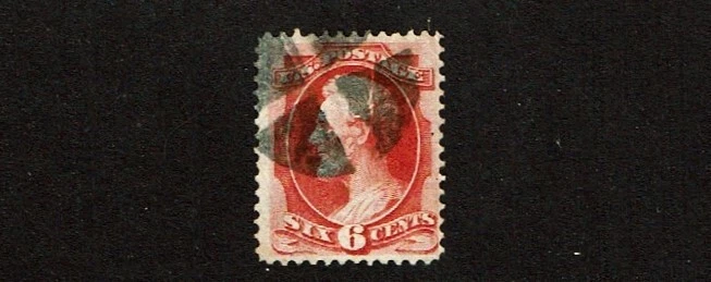 1870-1 U.S. National Bank Note 6c Carmine LINCOLN  Sc#148 WOW Fancy Cork Cancel - Image 1 of 1