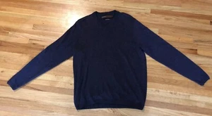 Perry Ellis Sweater Mens Navy Knit Merino Wool Blend Long Sleeve V Neck Pullover - Picture 1 of 6