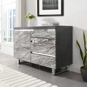 Melange Sydney Small Sideboard With 1 Door 3 Drawer In Grey - Picture 1 of 12